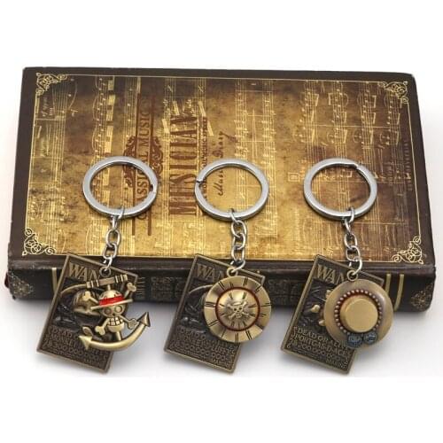 New Anime One Piece Keychain Luff Figure Order For Arrest Warrant Badge Key Ring Copper Key Chain Hat Match Double Trinket Gift