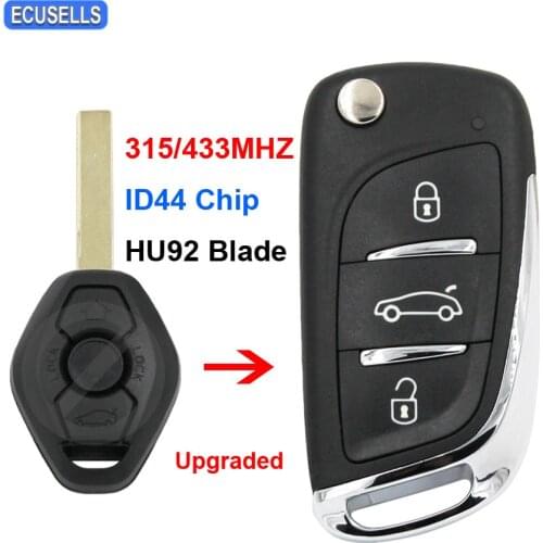 Upgraded to DS Style Folding Remote Key 315MHZ or 433MHZ with ID44 Chip HU92 Blade for BMW EWS 3 5 7 Series E38 E39 E46 M5 X3 X5
