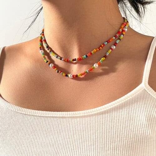 Aprilwell 2 Pcs Boho Beads Pearl Chain Choker Necklaces For Women Aesthetic Collar 2021 Trendy Clothing Jewelry Gift Girl Friend