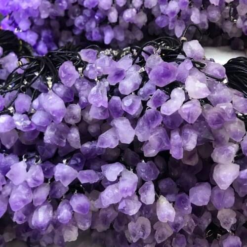 50/100pcs/lot Natural Amethysts Stone Pendant Necklace High Quality Leather Rope Necklace Women Trendy Jewelry Factory Wholesale