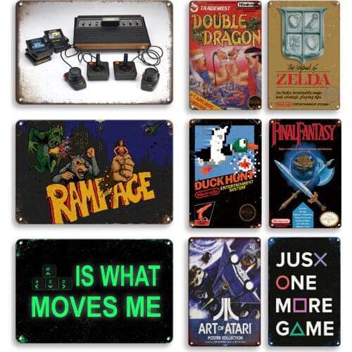 METROID Game Poster Metal Tin Sign Vintage Double Dragon Decorative Metal Plates Retro Man Cave Gamer Room Decoration Plaque