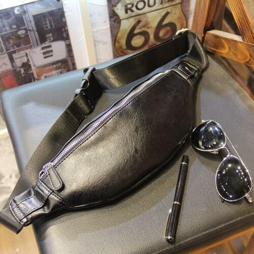 New Casual Men High Quality Pu Leather Belt Bag Fanny Pack Vintage Mens Waist Belt Bag Simple Waterproof Chest