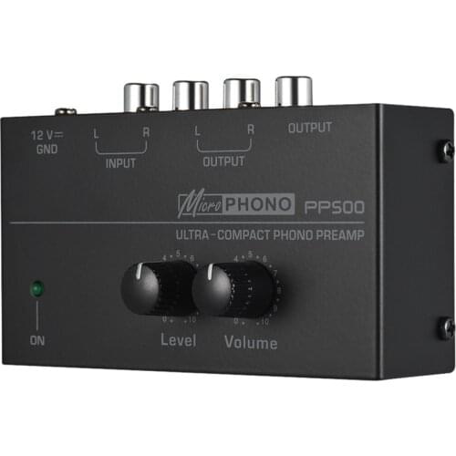 PP500 Phono Preamp Preamplifier with Level Volume Controls RCA Input Output Interfaces Output 1/4" TRS for LP Vinyl Turntable