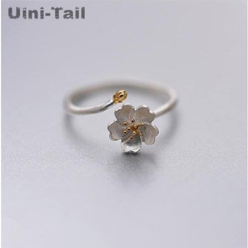 Uini-Tail hot new 925 sterling silver creative art small fresh cherry opening adjustable ring Korean fashion trend high quality