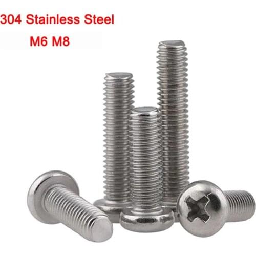 GB818 304 Stainless Steel Pan Head Machine Screw Phillips Cross Recessed Round M6 M8 Length 6-100mm