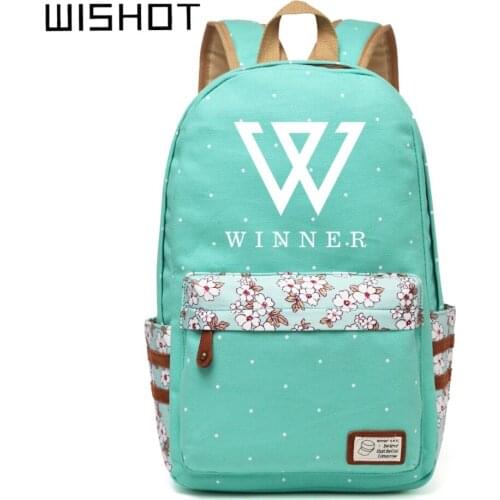 WISHOT Kpop Backpack pencil case set canvas bag EXO Shinee VIXX Fan Support EXO1 Flowers wave travel Schoolbag