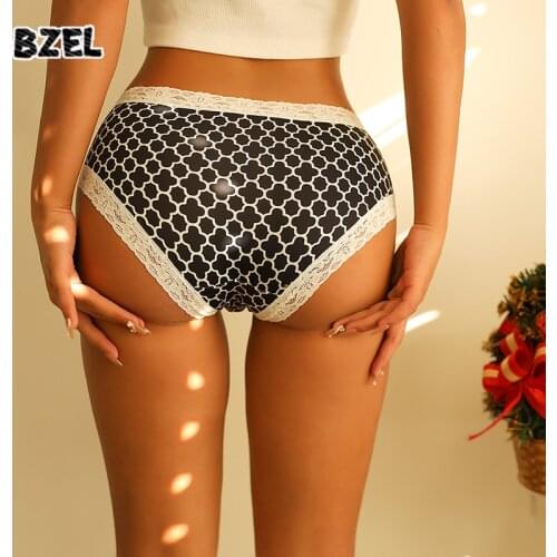BZEL Sexy Women Sport Lace Panties Underwear Seamless Print Briefs Mid Rise Female Fashion Panty Comfort Lady Lingerie Plus Size