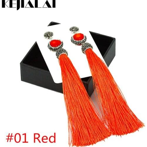 Kejialai Fringe Tassel Earrings Bohemian Jewelry Tassel Long Dangle Earrings Women Bijoux Multicolor Fabric Stone Charm Rhinesto