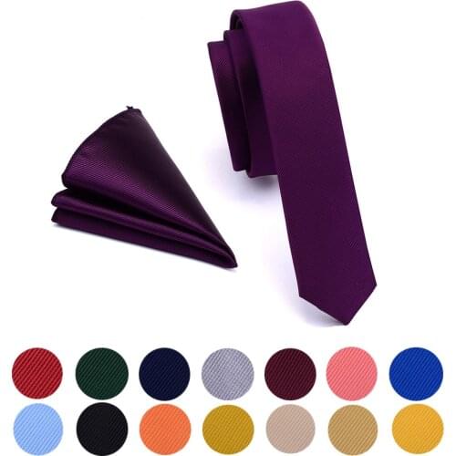 Ricnais Female Tie 4cm Slim Tie Solid Woven Red Yellow Plain Color Necktie Hanky Set Mens Party Wedding Narrow Skinny Neck Tie