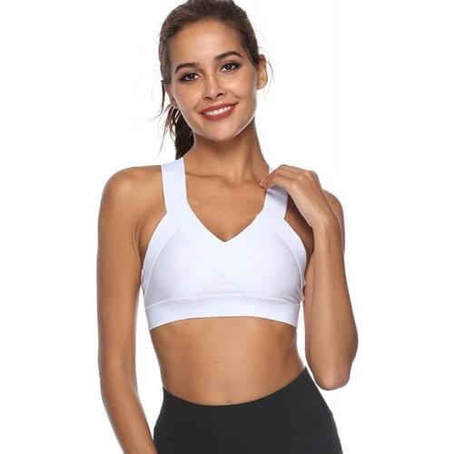 Women Padded Wireless V Neck Cross Back Bra Quick Dry Sports Gym Yoga Crop Top
