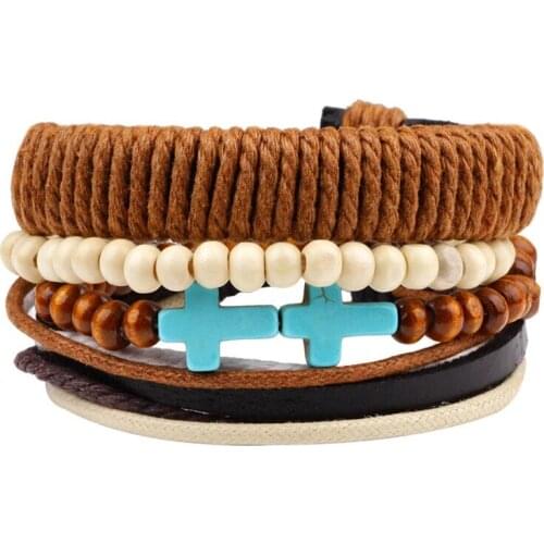 Leaf Cross Multilayer Bead Women Vintage Combination Handmade Woven owl Leather Bracelet Men Jewelry Wholesale Accessories