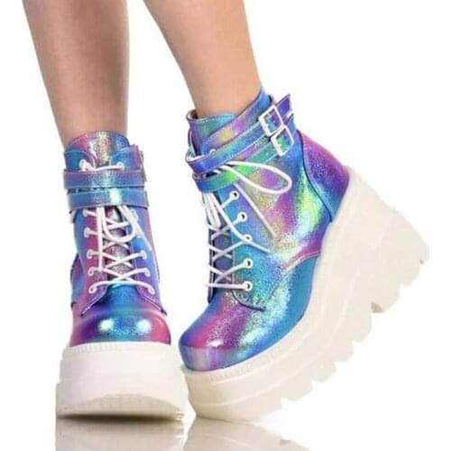 Winter Fashion High Platform Boots Leather High Wedges Ankle Boots Women 2021 New Female Punk Style High Heels Shoes for Woman