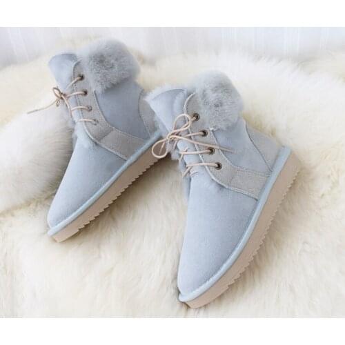 Winter Boots Genuine Sheepskin Boots Womens Sheep Fur Wool Boots Shoes Real Leather Sheep Fur Boots Mid-calf Flat Warm Shoes