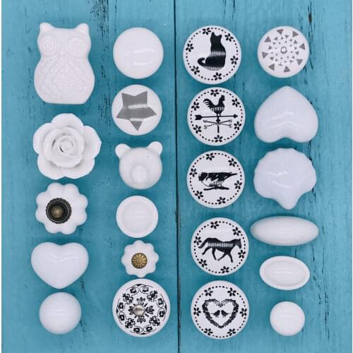 1PC White Ceramic Porcelain Pull Handle Fashion Star Clock Knob for kid room Decorative Kitchen Cupboard Door Pulls Drawer Knobs