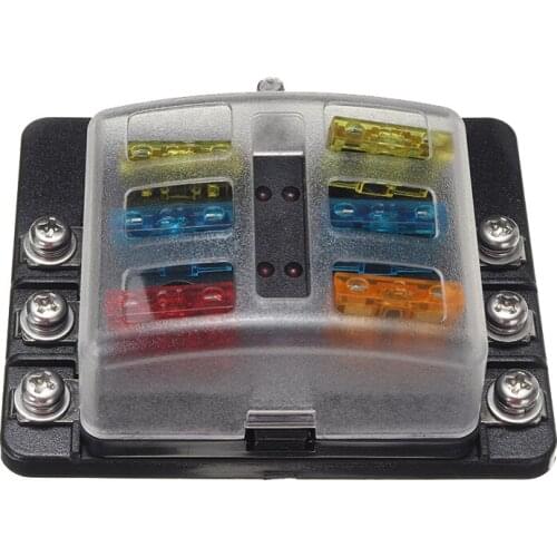 6 Way Blade Fuse Box Holder DC 32V 30A LED Light Marine Car Boat Automotive ATC ATO Fuse Holder 12-16 AWG