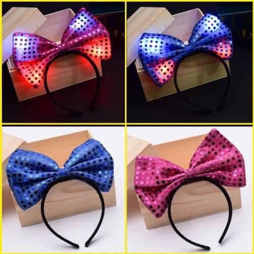 8pcs/lot Led flashing hair band Night shine bowknot hair pins novelty decoration for women kids birthday