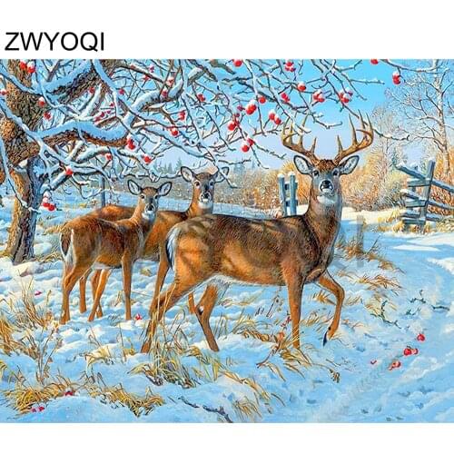 Full Square Diamond embroidery Cross stitch deer snow Cherry Full Round Diamond mosaic Deer snow DIY Diamond painting deer snow