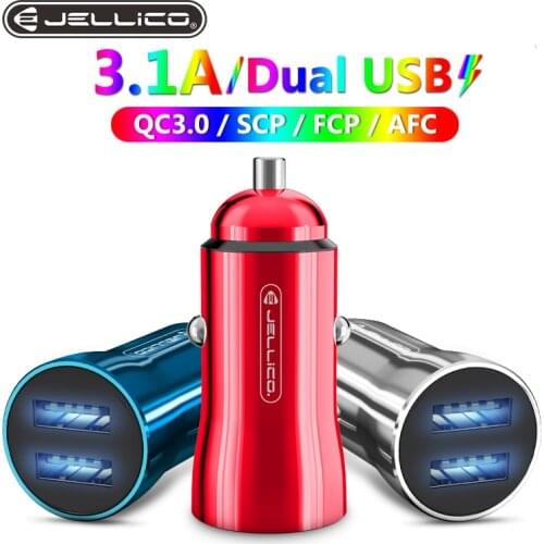 Jellico 18W 3.1A Car Charger Dual USB Fast Charging QC 3.0 Phone Charger Adapter For iPhone 11 Pro Max 7 8 Plus Xiaomi Huawei