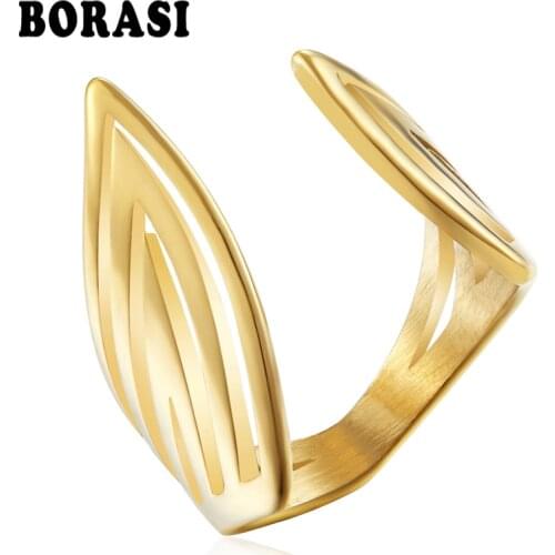 BORASI New Classic Leaves Rings For Women Wholesale Gold Color Fashion Party Wedding Bands New Rings Stainless Steel Ring