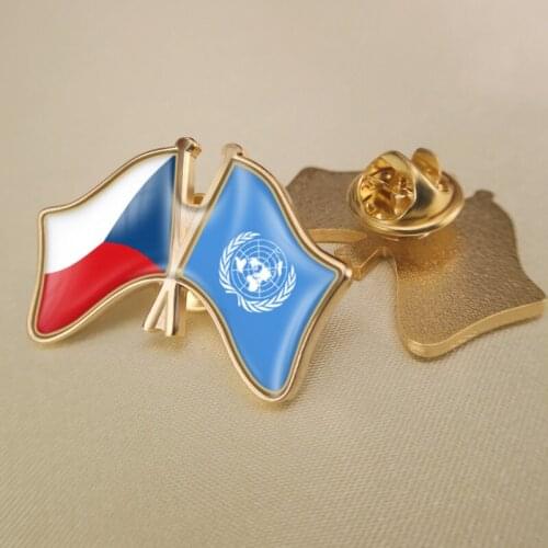 United Nations and Czech Republic Crossed Double Friendship Flags Lapel Pins