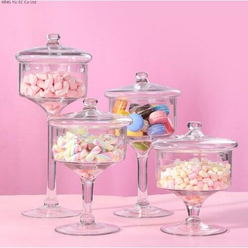 Household Glass Jar Creative Tall Fruit Tray Transparent Glass Lid Candy Storage Jar Dessert Bowl Wedding Decoration Storage Jar