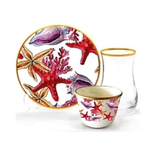Drop Efe Tea & Arabian Coffee Cup Set 18 Pieces Coral