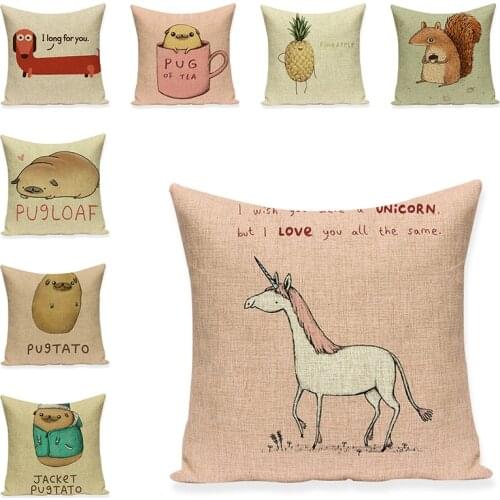 Cartoon Animal Cushion Cover Linen Decorative Pillow Cases Sofa Throw Pillowcase Car Seat Accessories Home Textile Decor 45x45cm