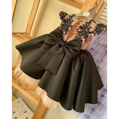 Baby Baptism Dress Black Lace Princess Infant 1 Year Birthday Gown Christmas Party Dress Toddler Girl Clothes 1-14Y