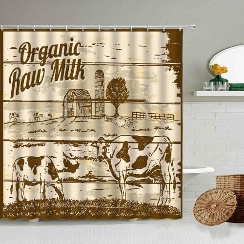 Farm Cattle Cow Animal Shower Curtain Retro Farmhouse Barn Old Wooden Board Bathroom Waterproof Toilet Partition Bathtub Screen