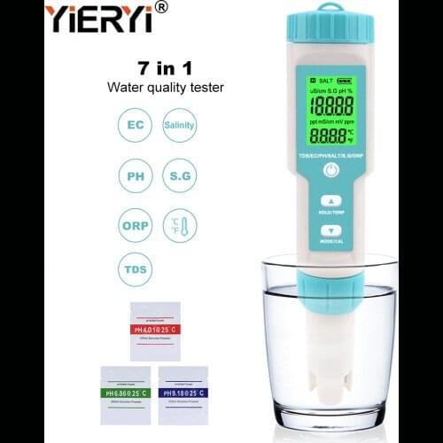 Yieryi 7 in 1 Salinity/PH/TDS/EC/ORP/SG/TEMP Meter Water Quality Meter Tester IP67 Pen type for food, farming, fish pond,Soup