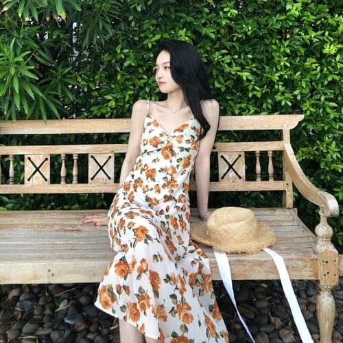 Summer Maxi Dress Women Beach Party Dress Printed Sleeveless V-Neck Sling Long Dresses