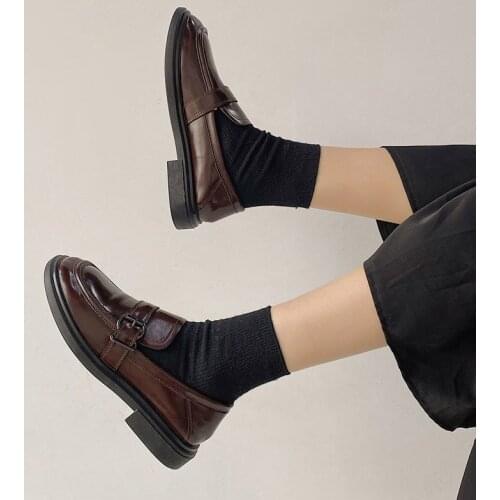 Women Loafers Belt Slip on Flat Shoes Ladies Oxford Shoes Black Casual Shoes 2021 Spring Ladies Boat Shoes zapatos mujer 9062C