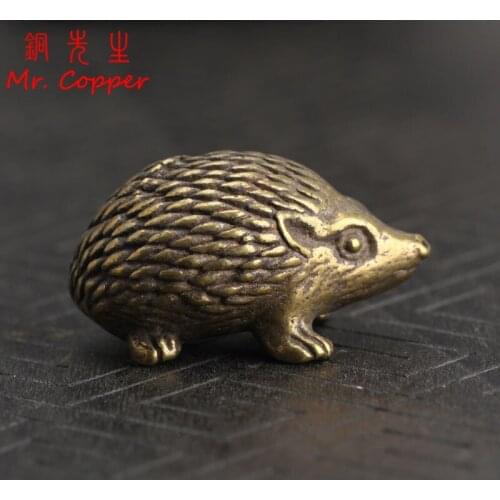 Copper Hedgehog Small Ornaments Solid Brass Antique Animal Sculpture Crafts Desk Tea Table Decoration Home Decor for Living Room