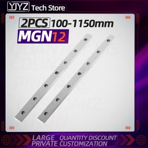 MGN12 100 150 200 250 300 350-1150mm Miniature Linear Rail Slide 2pc MGN12 Linear Guide for 3D Printer CNC