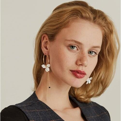 Trendy Elegant Crystal Wedding Dangle Long Earring Asymmetric Flower Drop Earrings For Women Statement Jewelry