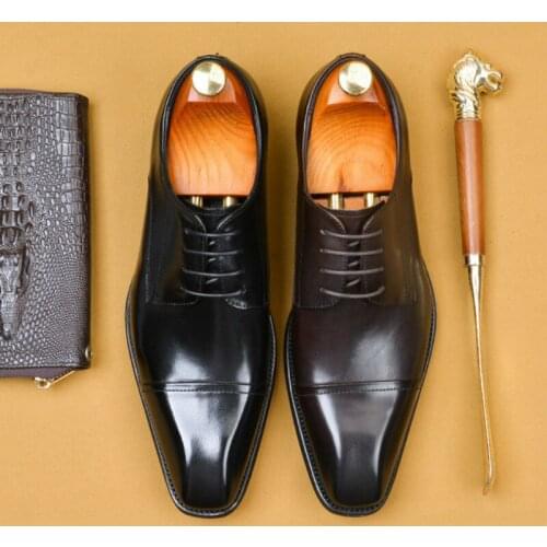 2021 Autumn Men Leather Shoes Business Dress Suit Shoes Men Brand Bullock Genuine Leather Black Wedding Mens Office Shoes