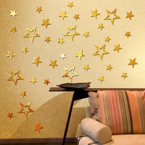 Wall Sticker Mirror Decorative Acrylic Sticker Wall Decor for Kid Childrens Room Bedroom DIY Waterproof Gold Silver Stars Decal