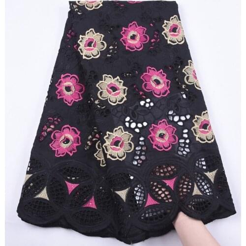 Latest Black Swiss Voile Lace In Switzerland Embroidery Nigeria Lace Fabric African Swiss Dry Cotton Lace Fabric For Dress S1896