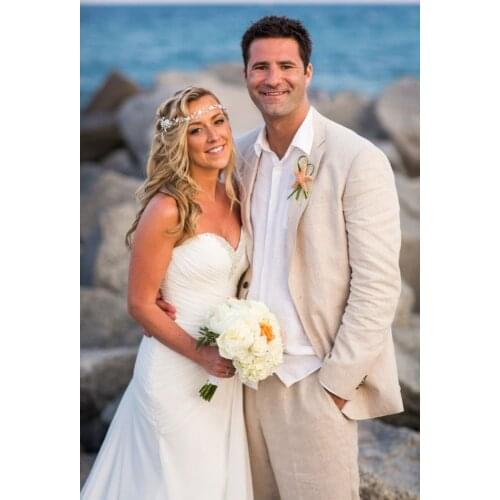 2017 Latest Coat Pant Designs Beige Linen Men Suit Tuxedo Wedding Suits Slim Fit 2 Piece Custom Groom Blazer Terno Masculino