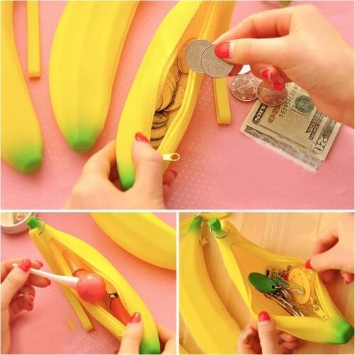 New Cute High Quality Coin Purse Pencil Case Portable Novelty Cute Banana Silicone Pen Bag Wallet Pouch for women girls kids