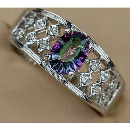 Fleure Esme charms Engagement wedding rings for men and women accessories Rainbow Cubic Zirconia Rhodium Plated R3323 size 6 7 8