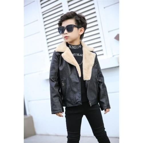 2020 Autumn Winter Toddler Boys Jackets Fashion Lambswool Thicken PU Leather Coat For Boys 2 3 4 5 6 Years Kids Clothing Jacket