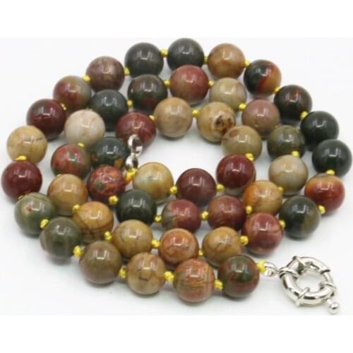 Natural Stone 10mm Multicolor Picasso Round Beads Necklace Classic Chain Choker for Women Lady Gift Jewelry 18inch B3200