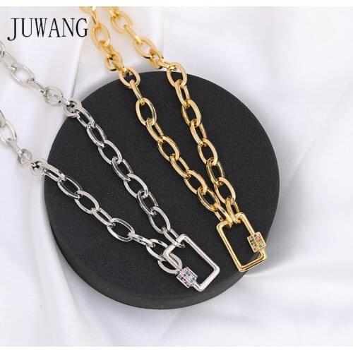 JUWANG O-chain Pendant Necklaces For Woman Man Fashion DIY Jewelry Punk Style Oval Clasp Chokers Necklace For Party Decoration