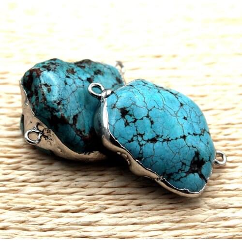 10pcs/lot Irregular Natural Turquoises Stone Pendant Double Hanger Plating Pendants For Necklace Bracelet Making