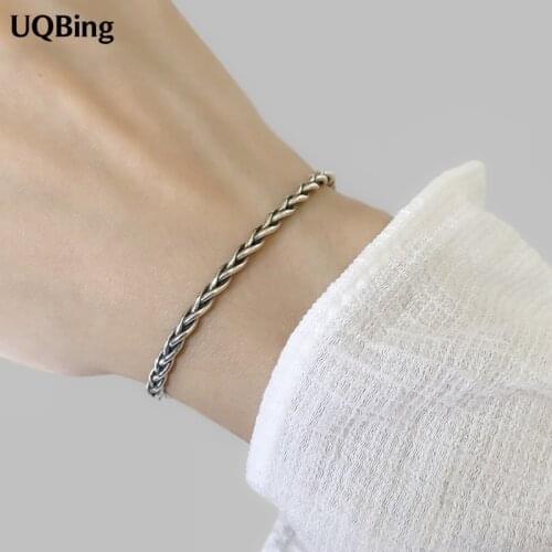 Drop Shipping Vintage 925 Sterling Silver Twisted Open Adjustable Women Bangles Jewelry