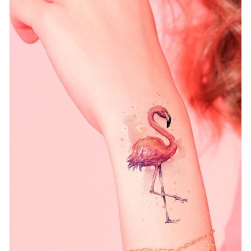 Flash Red Temporary Tattoo Stickers Flamingo Women Body Art Arm Waterproof Tatoos Kids Cartoon Little Birds Fake Tattoo Supplies