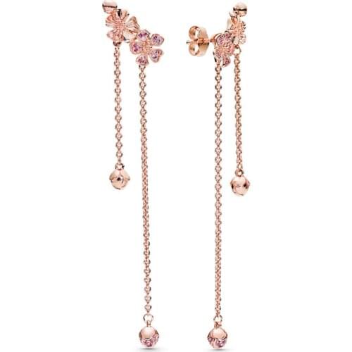 Baofu New 925 Sterling Silver Ear Studs Peach Blossom Swing Rose European Aboriginal Earrings Ladies Gift High Jewelry