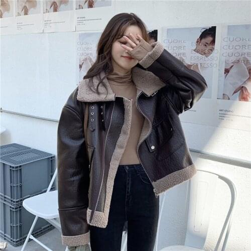 Autumn winter Women PU Jacket Fur liner Patchwork handsome locomotive Leather coat Loose jacket female manteau femme 2020 New