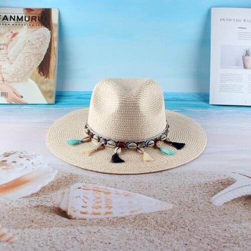 Spring Summer Shell Hat lady new versatile straw hats tassel bell shaped glacier beach holiday leisure sunshade hat trend pure